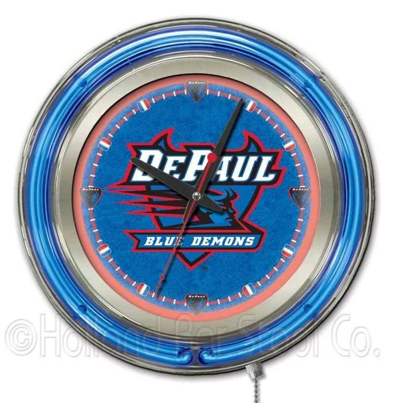 DePaul Blue Demons NCAA 15 Round Chrome Double Neon Ring Wall Clock