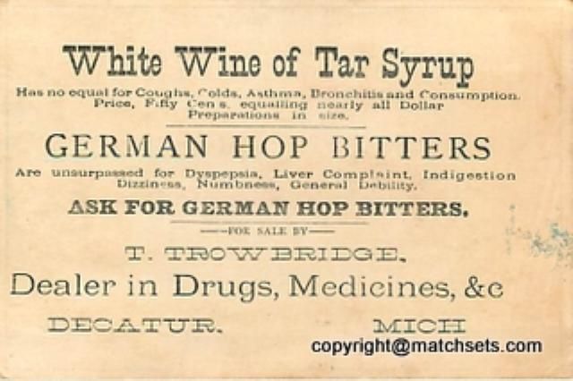 Decatur Michigan German Hop Bitters Cats in Apple Butter Trade Card