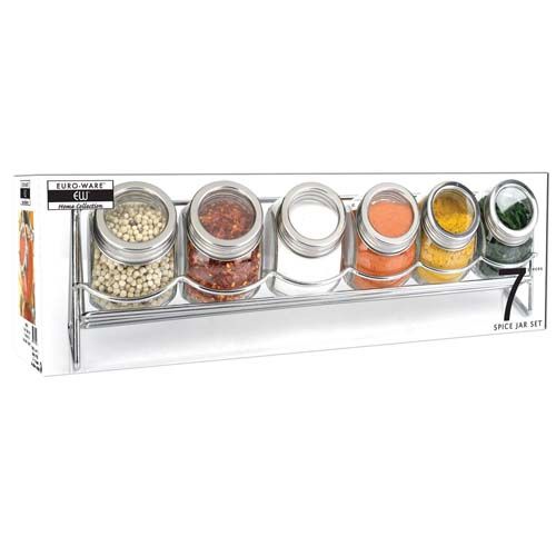 Piece Glass Spice Jar Set with Chrome Rack