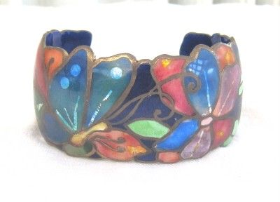 Stunning David Kuo Champleve Enamel Cuff Braclet with Butterfly Motiff