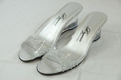 Dezario USA Hot Silver Leather Rhinestone Strap 2 5Clear Wedge 7 3562