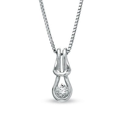 14K White Gold 1/3 CT Everlon Diamond Love Knot Pendant .33ct