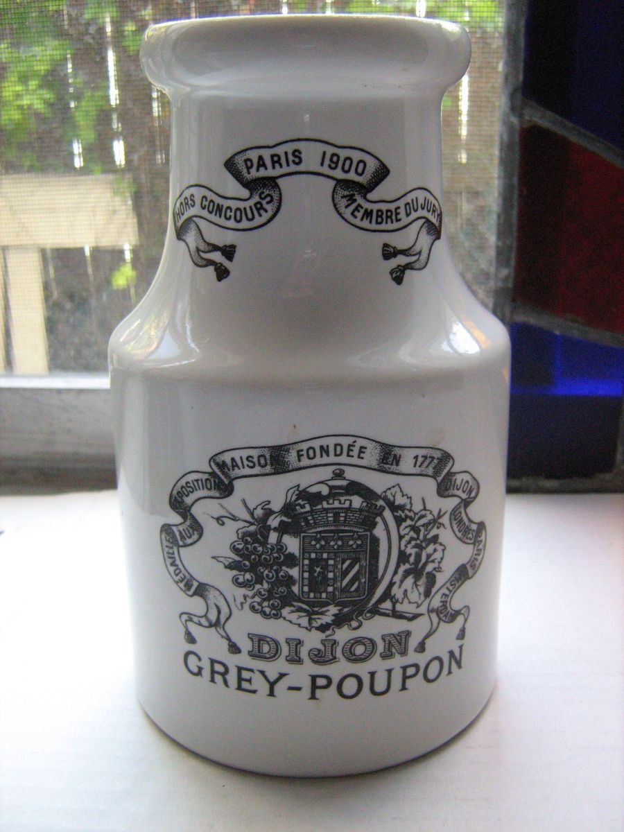 Vintage 6 1/2 Ceramic Mustard Crock Jar DIJON GREY  POUPON, Made in