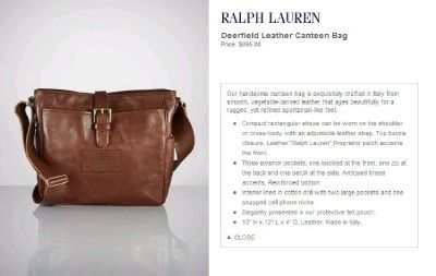 Ralph Lauren Deerfield Leather Messenger Canteen Bag