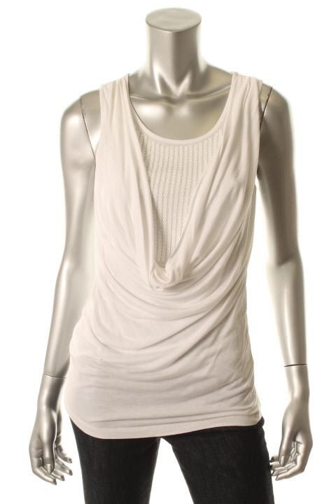 Design History New White Sequined Inset Tank Drape Front Tank Top