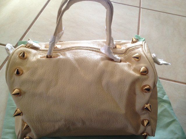 Deux Lux Empire Strikes Back Putty Duffle Purse Hangbag Gold Spike Top