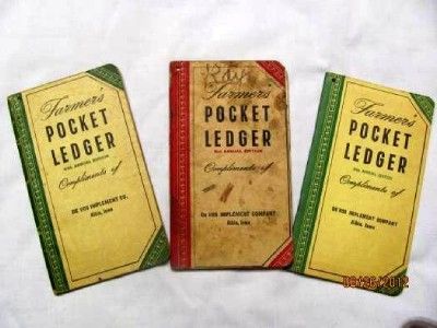  Deere Pocket Ledgers~1947 48, 1953 54, 1956 57~DeVos Imp Abia IOWA