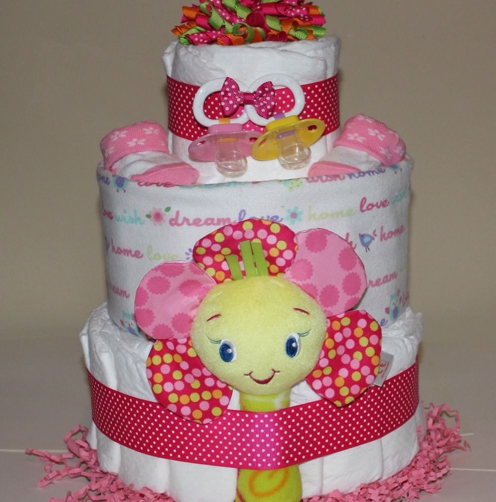 Custom DIAPER CAKE Girl Pink Neutral gift baby shower diaper cake