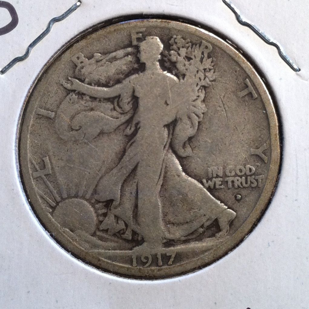 1917 D Silver Walking Liberty Half Dollar Obverse Mint Mark Very Good