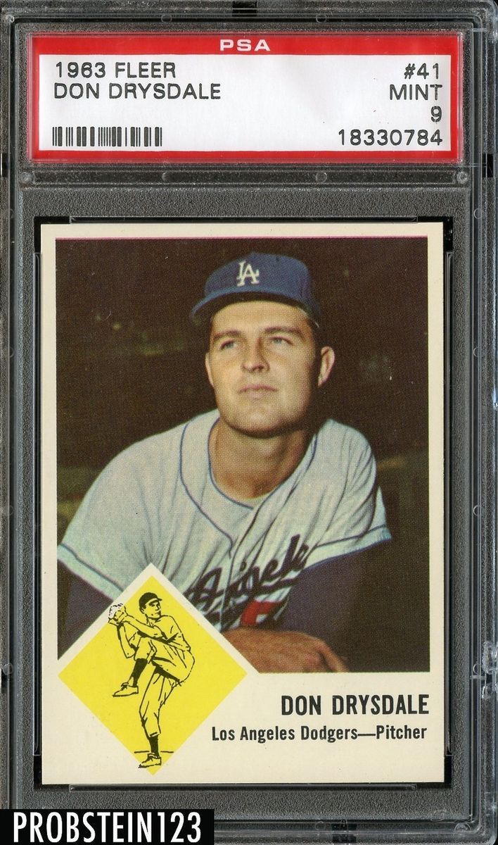 1963 Fleer 41 Don Drysdale Los Angeles Dodgers HOF PSA 9 Mint Centered