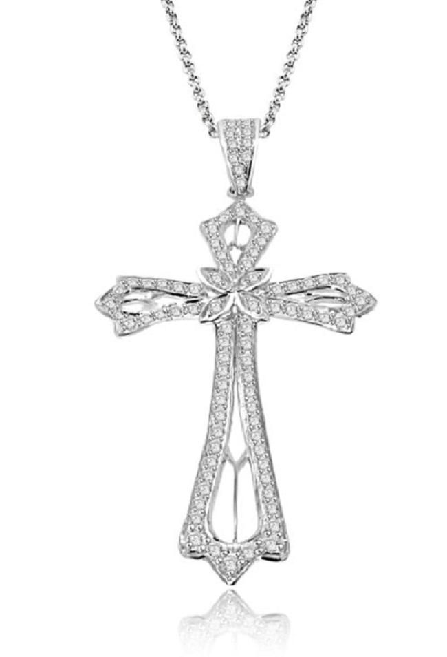  45Ctw Round Cut Diamond Jewelry 14Kt White Gold Cross Pendant Necklace
