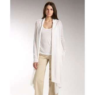 NWT DKNY DONNA KARAN PURE WHITE COZY CASHMERE WRAP LONG CARDIGAN