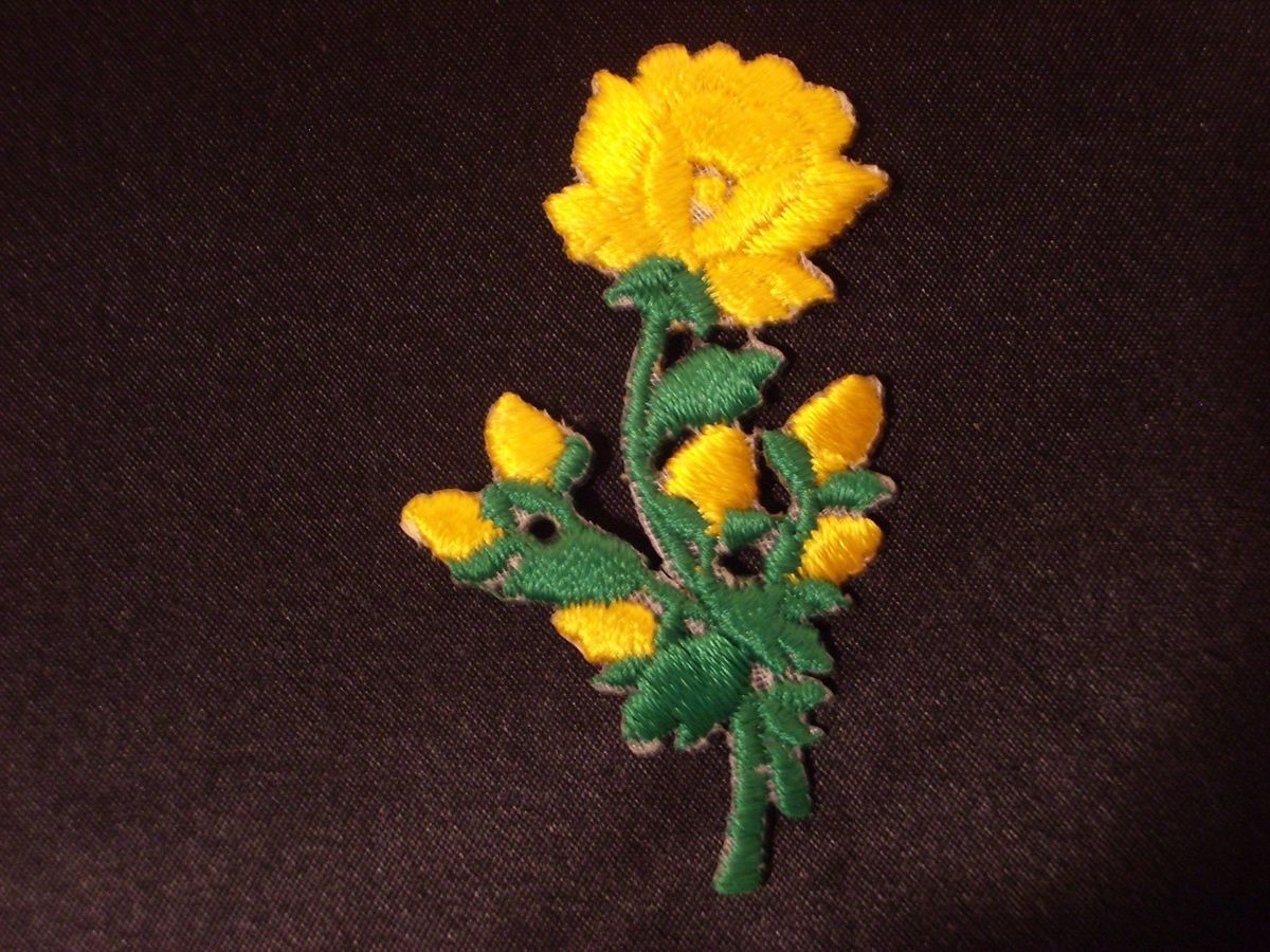 Long Stem Yellow Rose Embroidery Applique Patch Emblem Lot 60 Dozen