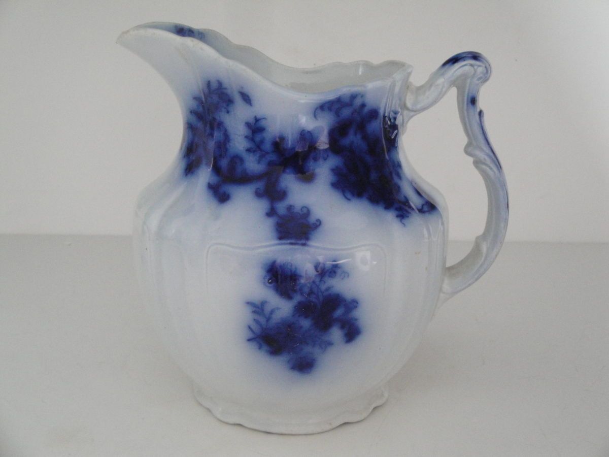 DUNBARTON Deep Flow Blue Staffordshire Porcelain Pitcher New Wharf