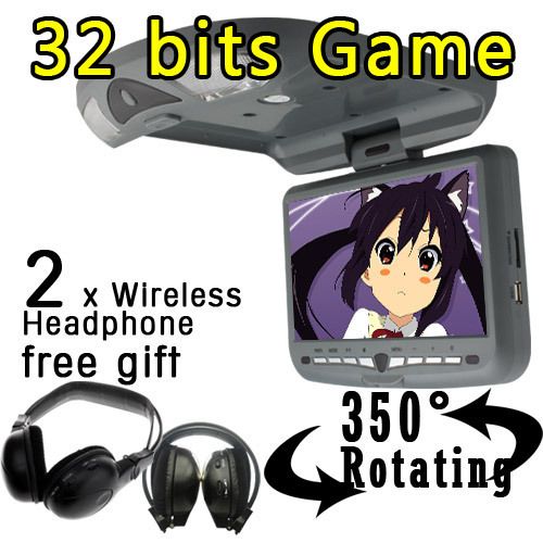  Down Roof Mount Car DVD Player Wireless Headphone Game Handle