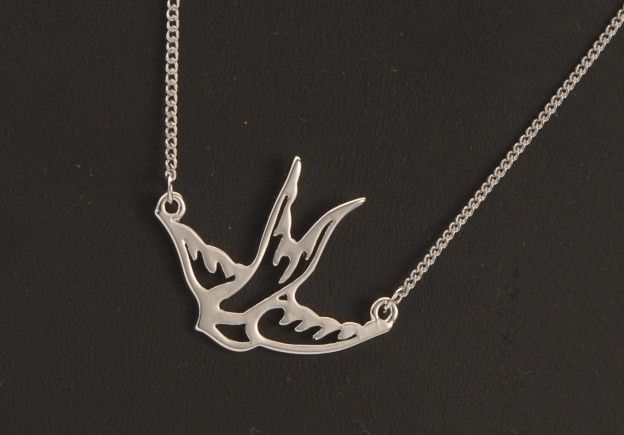 Silver Sparrow Swallow Dove Bird Outline Necklace Urban