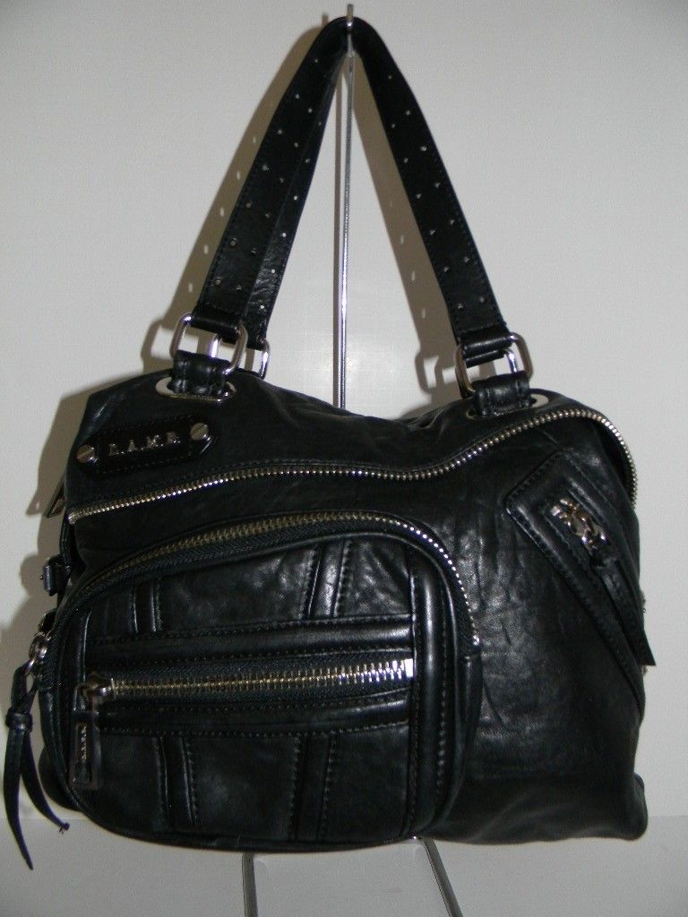 Gwen Stefani L A M B CORSAIRE VANE Black Leather Satchel Handbag