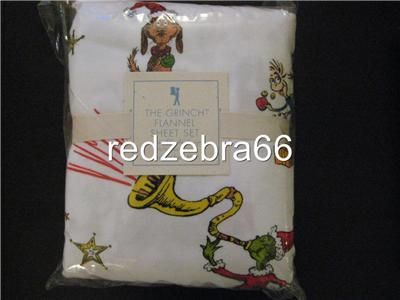 Pottery Barn Kids Dr. Seuss Grinch Flannel Twin Sheet Set Christmas