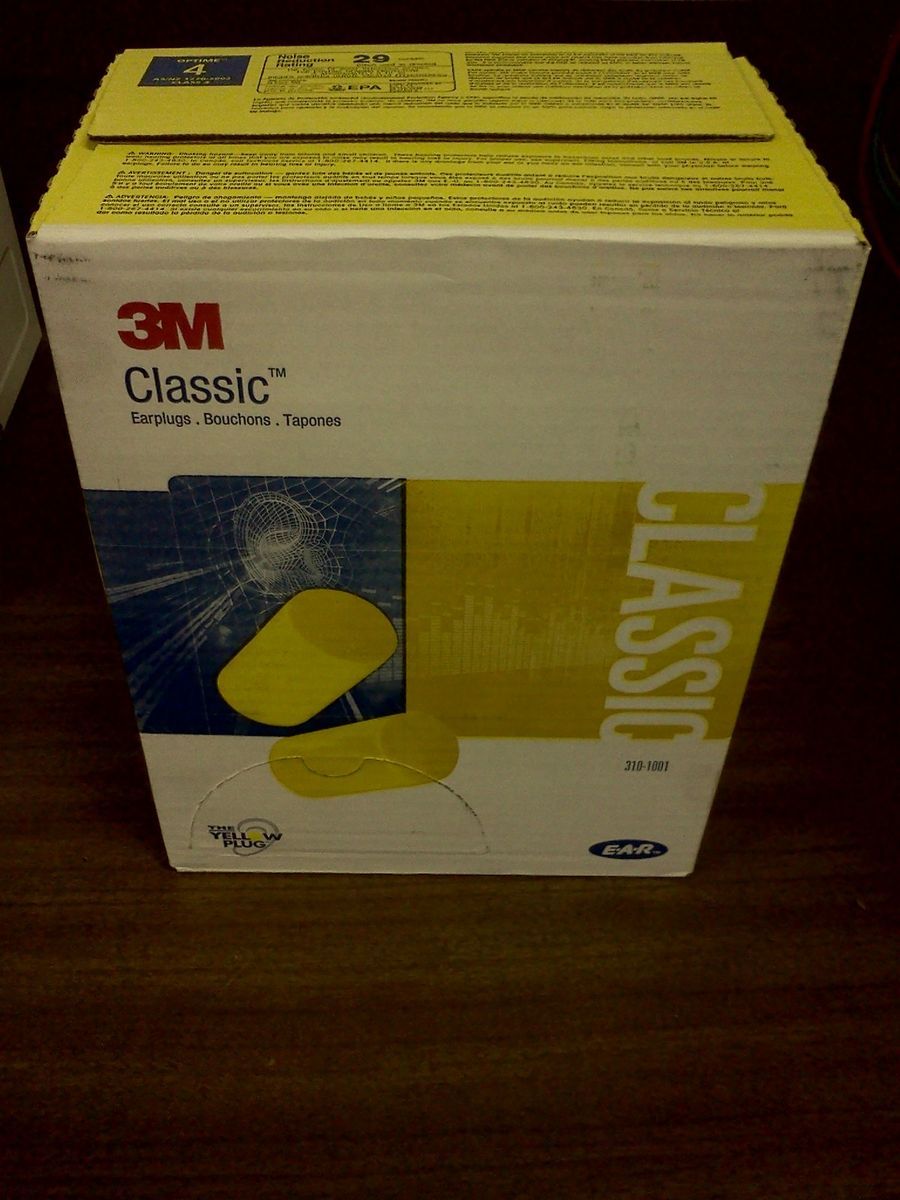 3M 3101001 Classic Ear Plugs Pillow Paks Uncorded PVC Foam Yellow 200