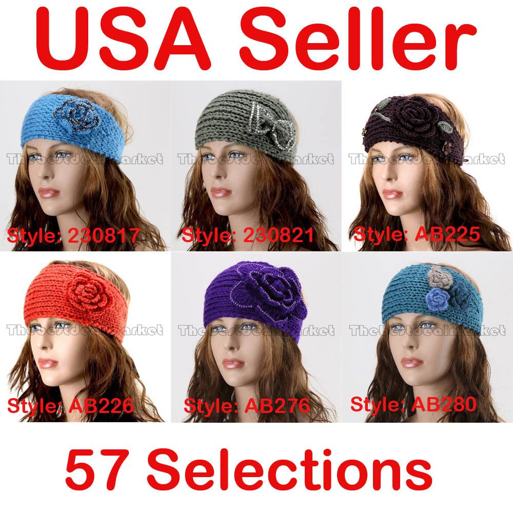 Winter Flower Knit Headwrap Headband Ear Warmer 57 Selections #230821