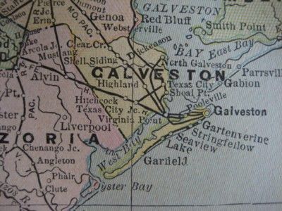 Original 1894 Railroad Map East Texas Austin Galveston Houston San