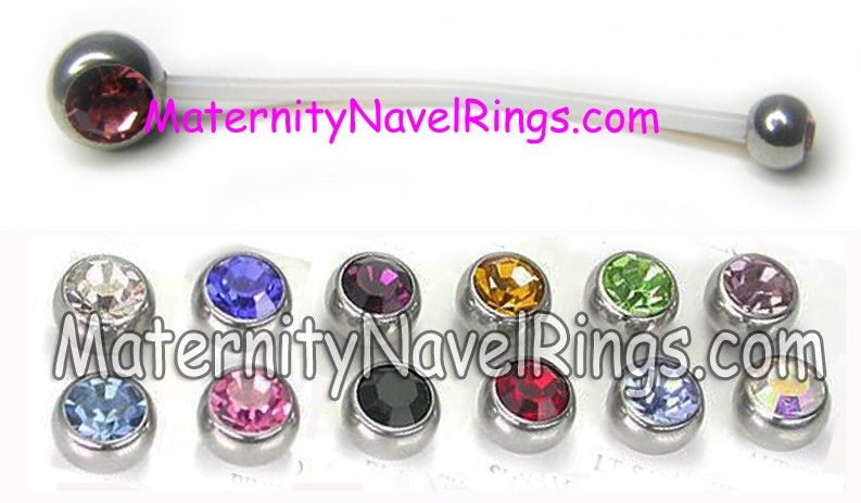 Double Gem CZ Maternity Navel Ring Pregnancy Belly 14ga