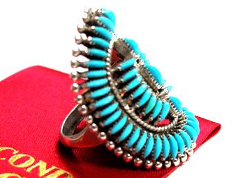 Edith Tsabetsaye – Zuni Turquoise Cluster Ring – L K