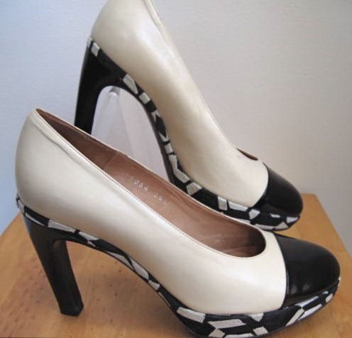 DRIES VAN NOTEN Black Cream w fabric Platform Pumps sz 36 1 2 Gorgeous