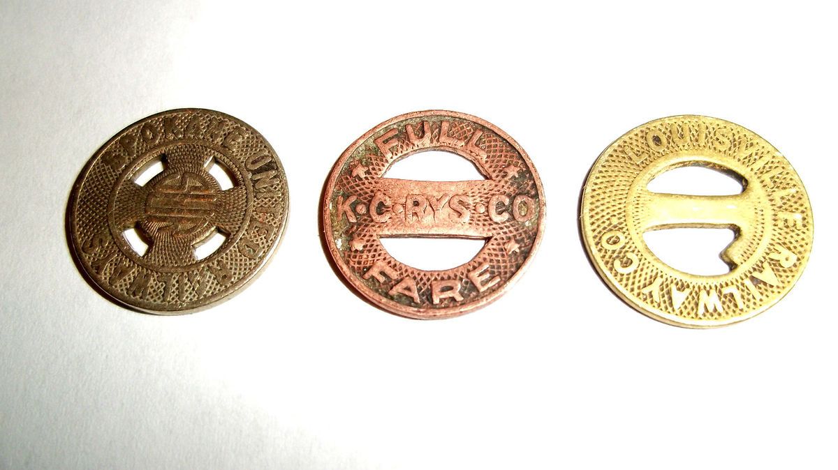 OLD RAILROAD, TROLLEY TOKENS, LOUISVILLE, SPOKANE, K C RYS