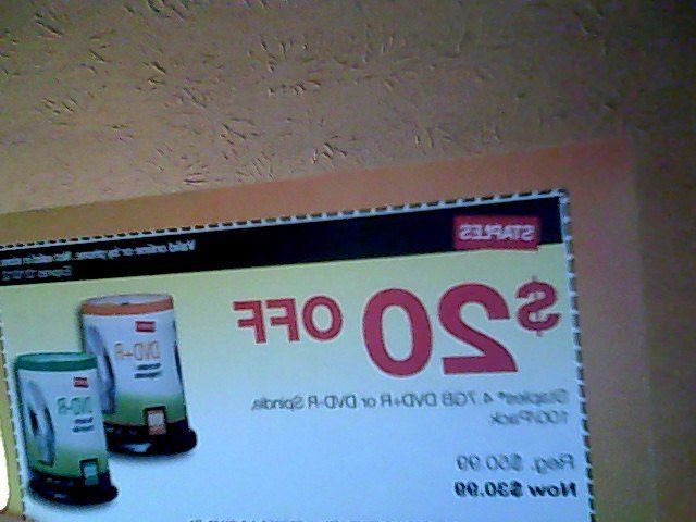 Staples $20 Off Staples 4 7GB DVD R or DVD R Spindle 100 Pack