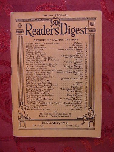 Readers Digest January 1933 Ed Wynn Robert Ripley