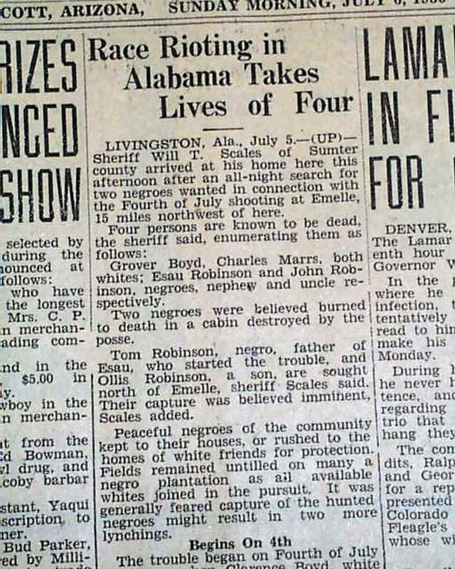 Emelle Al Alabama Sumter County Co Race Riot Negroes 1930 Newspaper