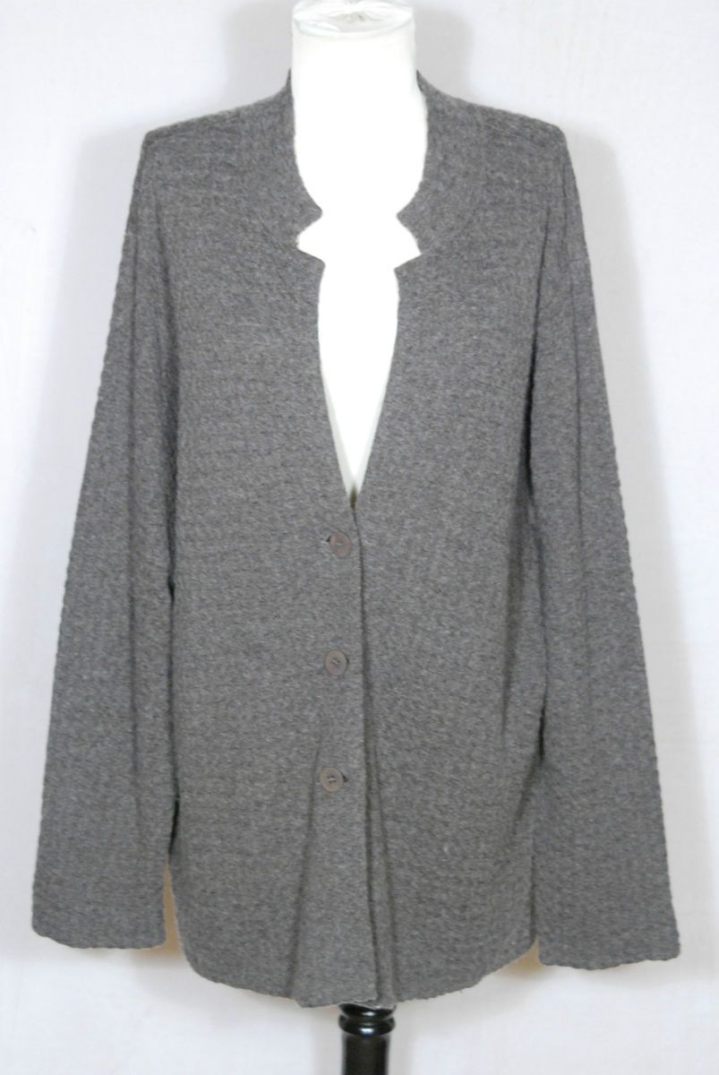 EILEEN FISHER Woman brown mandarin collar sweater cardigan jacket sz