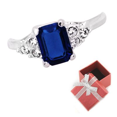 8ct Blue Sapphire CZ Emerald Cut Solitaire Ring