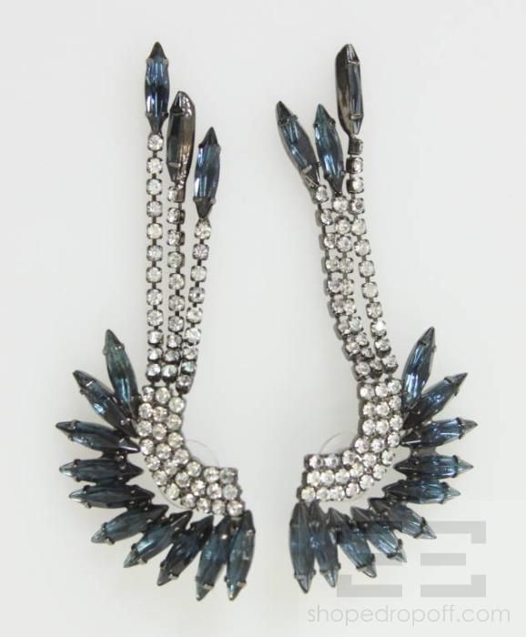 Elizabeth Cole Hematite Plated Blue Gemstone Drop Earrings