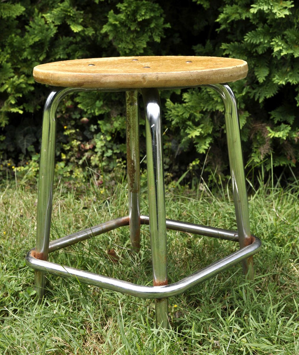 Vintage Retro Industrial Primitive Metal Step Stool Barstool Small