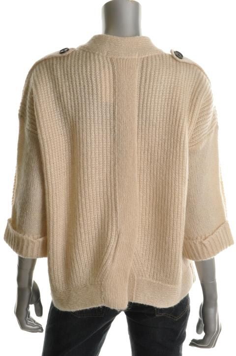 Eryn Brinie New Tan Elbow Length Cuff Sleeve Slit Back Wool Cardigan