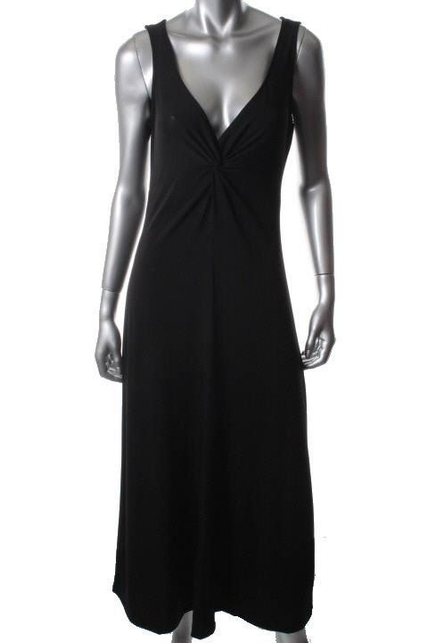 Ellen Tracy New Black Knot Front V Neck Sleeveless Maxi Wear to Work