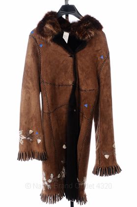 Giuliana Teso 10 M Fur Coat Brown Shearling Embroidery Fox Trim Suede