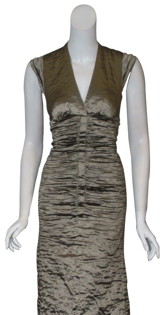 Nicole Miller Metallic Taupe Long Eve Gown Dress 2 New