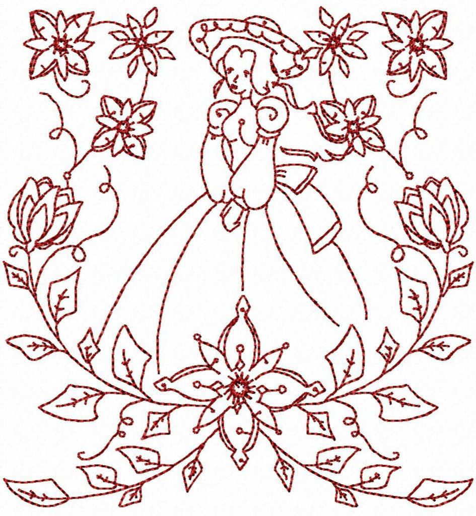 Redwork Winter Ladies 10 Machine Embroidery Designs