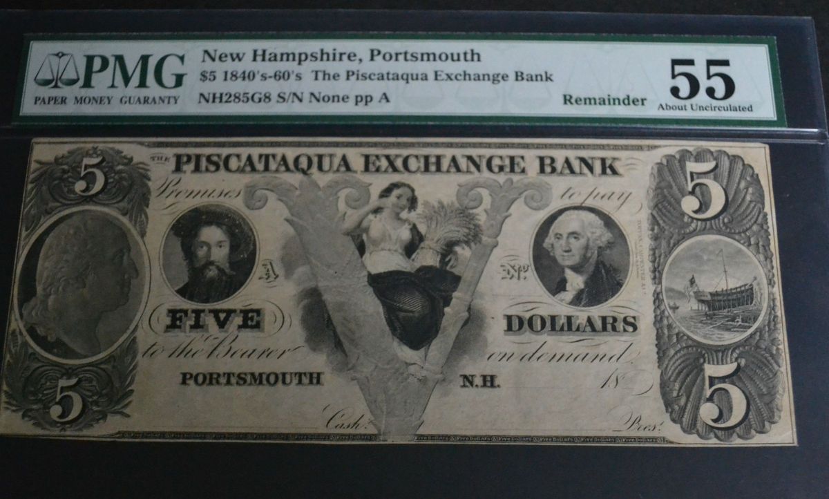  Banknote Piscataqua Exchange Note $5 Currency PMG 55 1437