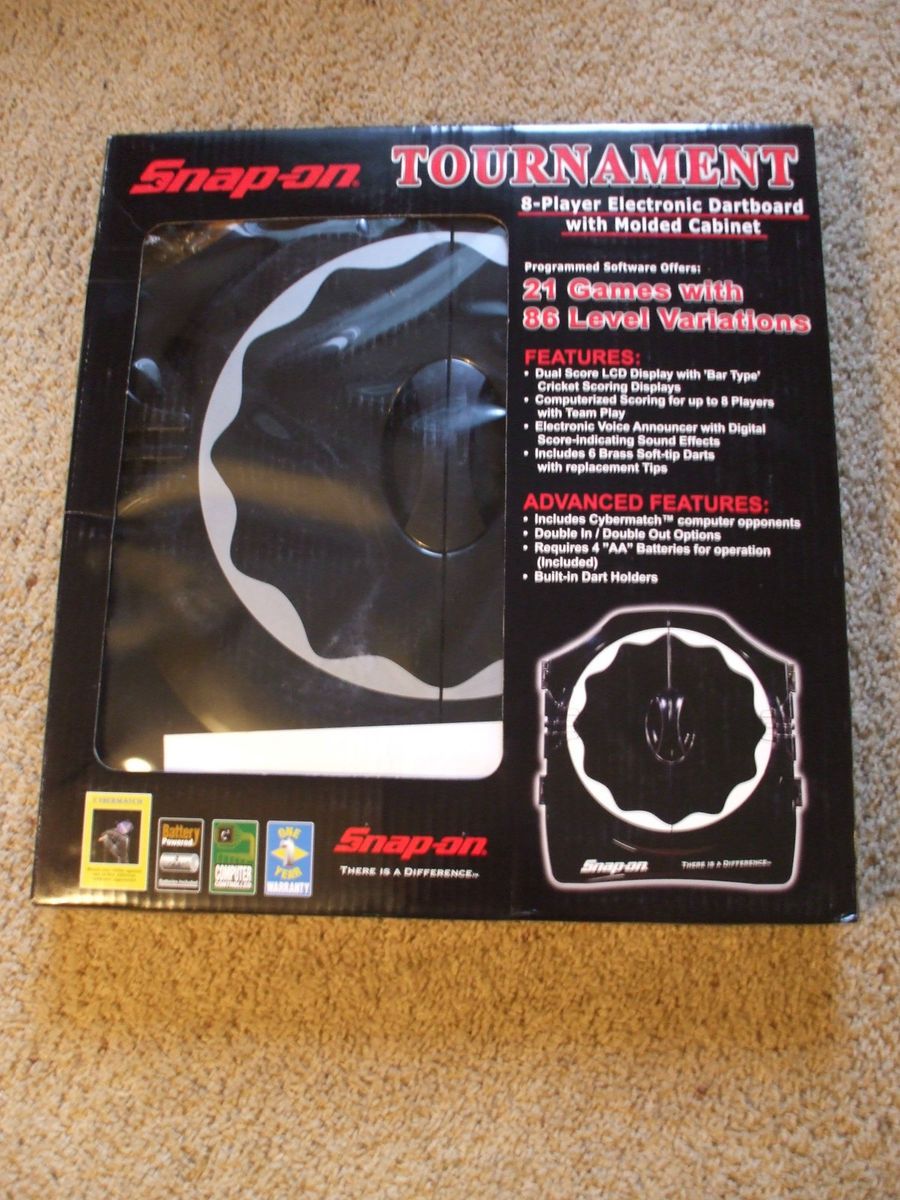 Snap on Electronic Dart Board Game Cabinet Style New in Box
