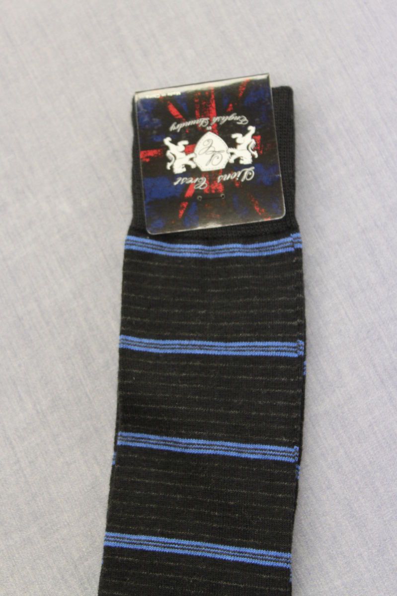 ENGLISH LAUNDRY Mens BLACK with BLUE STRIPED DRESS SOCKS NWT Size 10