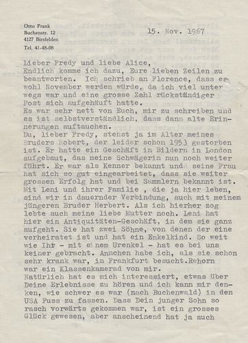 Otto Frank Typed Letter Signed   To Fellow Holocaust Survivors