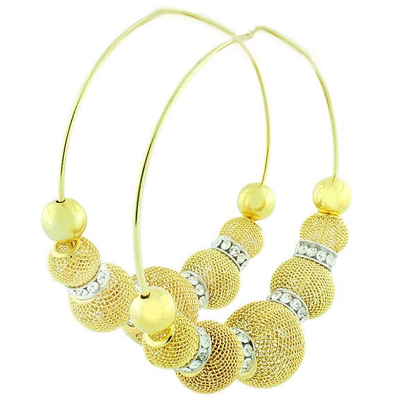  White Crystals CZ Mesh Balls Extra Large Womens Hoop Earrings
