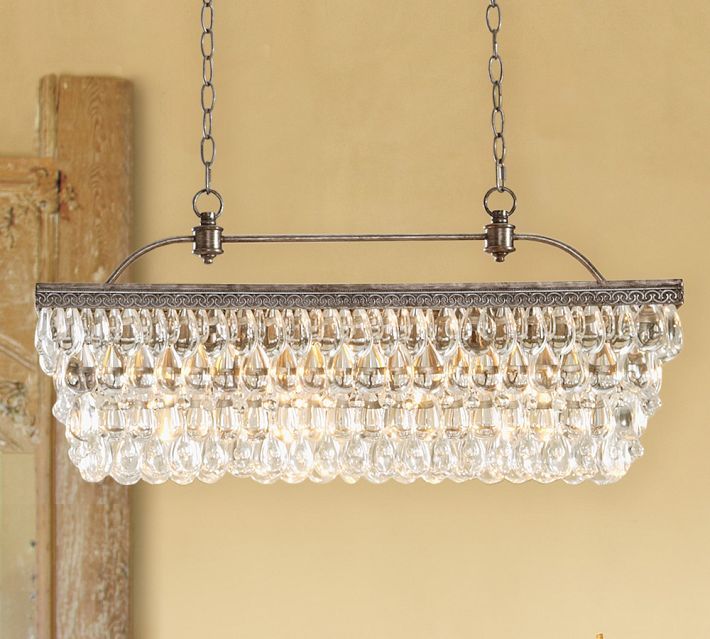 Pottery Barn Clarissa Glass Drop Extra Long Rectangular Chandelier New