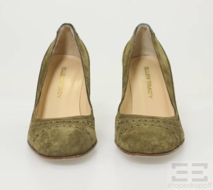 Ellen Tracy Khaki Suede Asia Pumps Size 8M