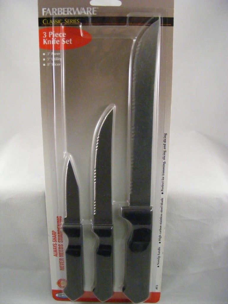 New Farberware 3 Piece Knife Set Parer Utility Slicer