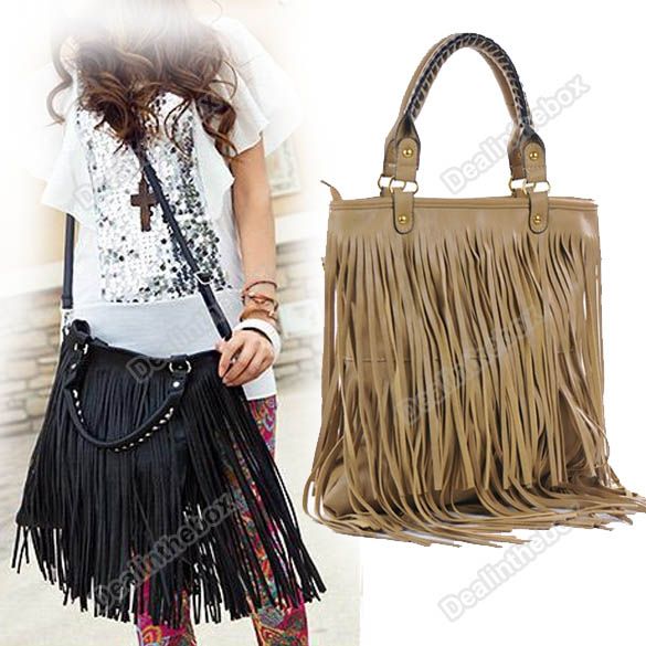 Womens Fashion PU Leather Punk Fringe Tassel Shoulder Messenger Tote